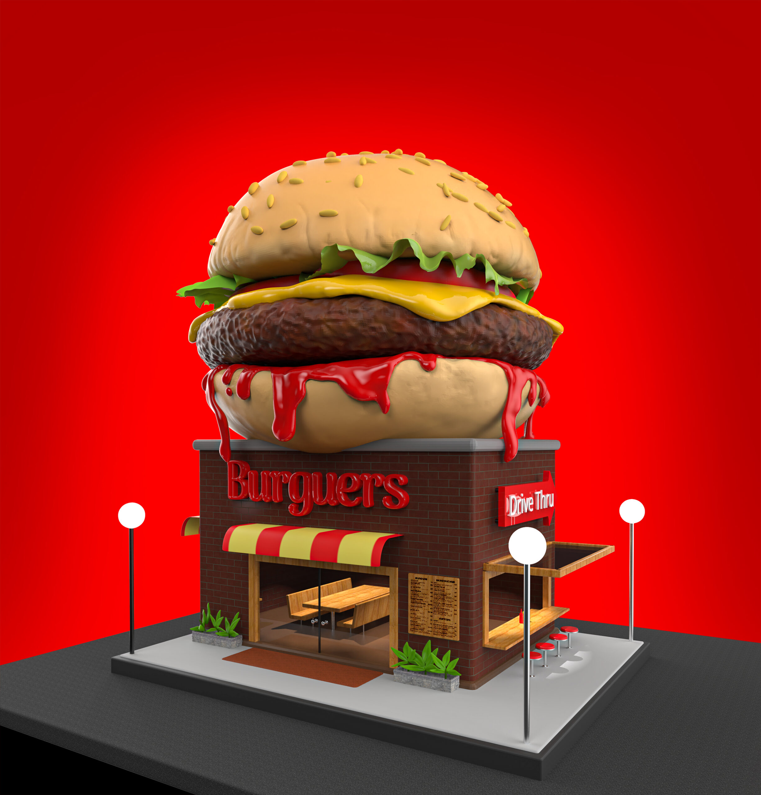 3D Hamburger Restaurant